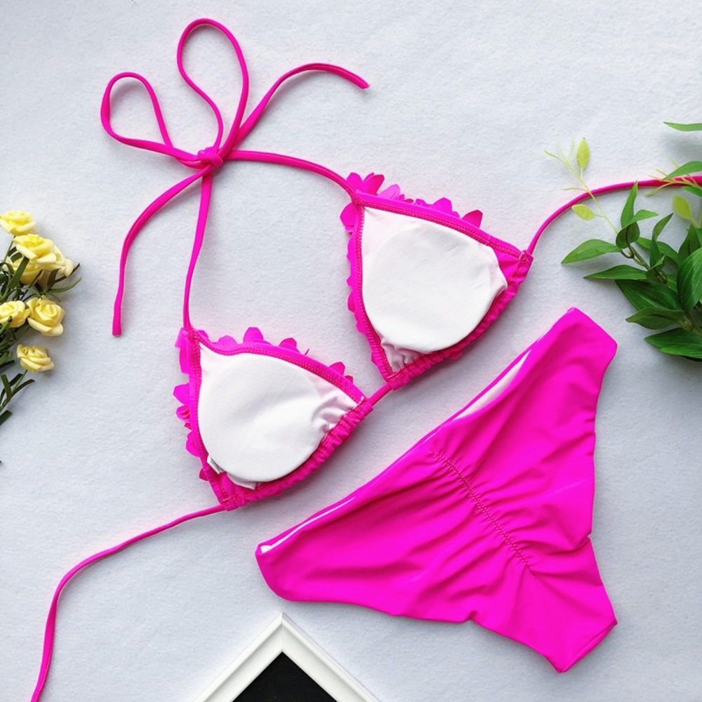 🆕Fluffy Petals Pink Bikini Set Swimwear - Picture 2 of 4